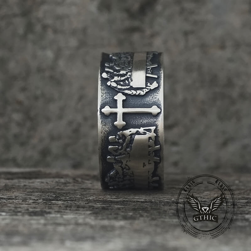 Last Supper Cross Sterling Silver Christian Ring