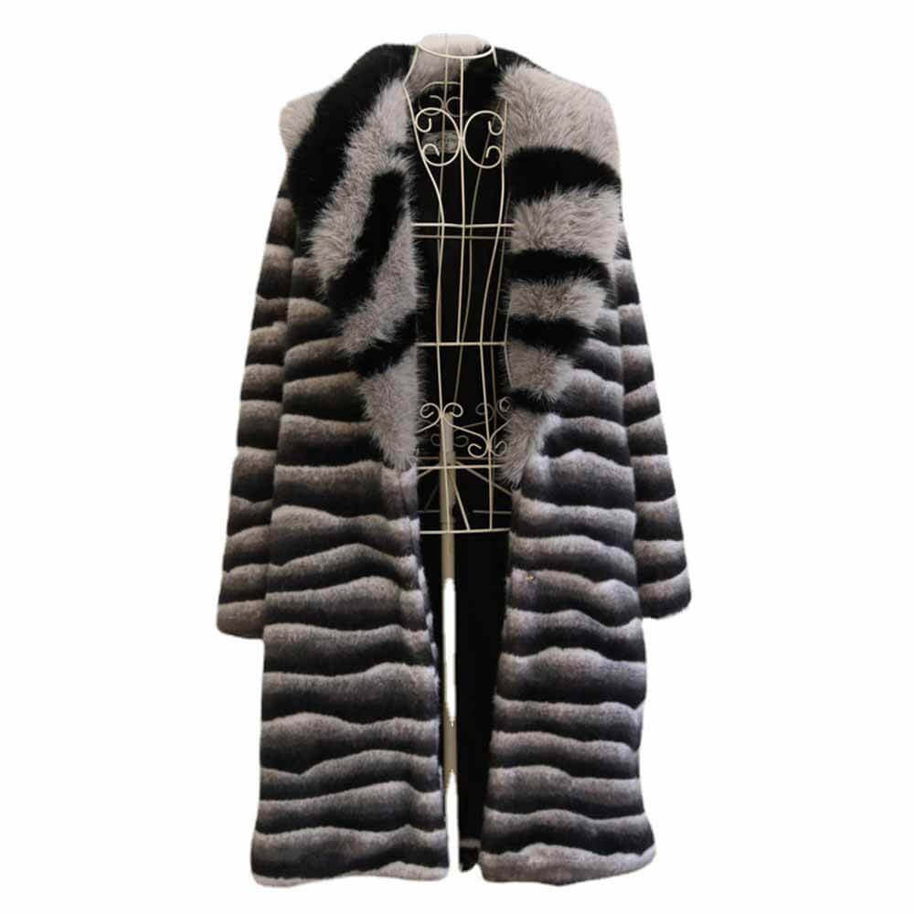 Leopard Print Faux Fur Lapel Long Coat | Gthic.com