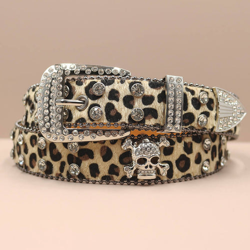 Leopard Print Rhinestone Skull Y2K PU Leather Belt – GTHIC