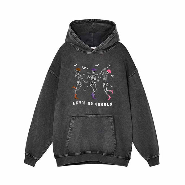 Let’s Go Ghouls Dance Skull Vintage Washed Hoodie | Gthic.com