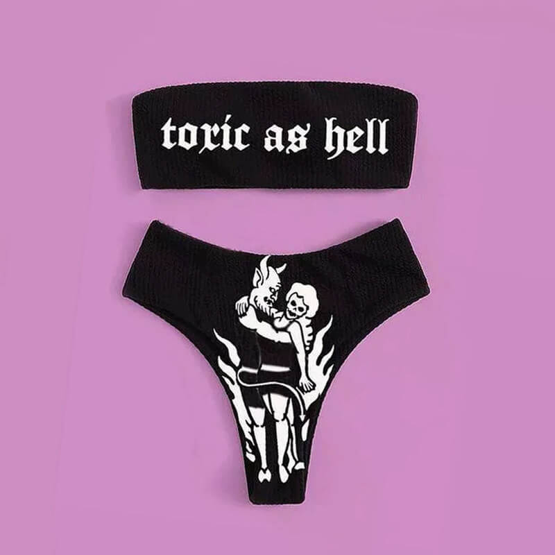 Letters Print Monster Skull Bikini Set | Gthic.com
