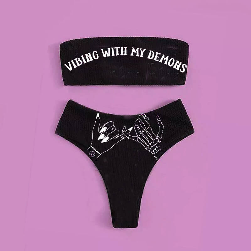 Letters Print Monster Skull Bikini Set | Gthic.com