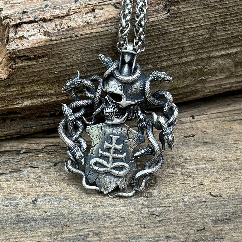 Leviathan Cross Snake Sterling Silver Skull Pendant | Gthic.com