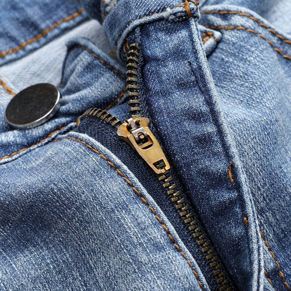 Light Ripped Stretch Motorcycle Straight Jeans | Gthic.com