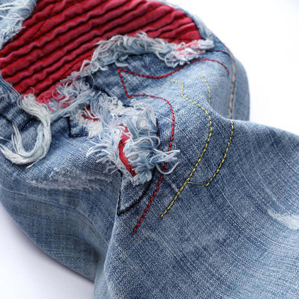 Light Ripped Stretch Motorcycle Straight Jeans | Gthic.com