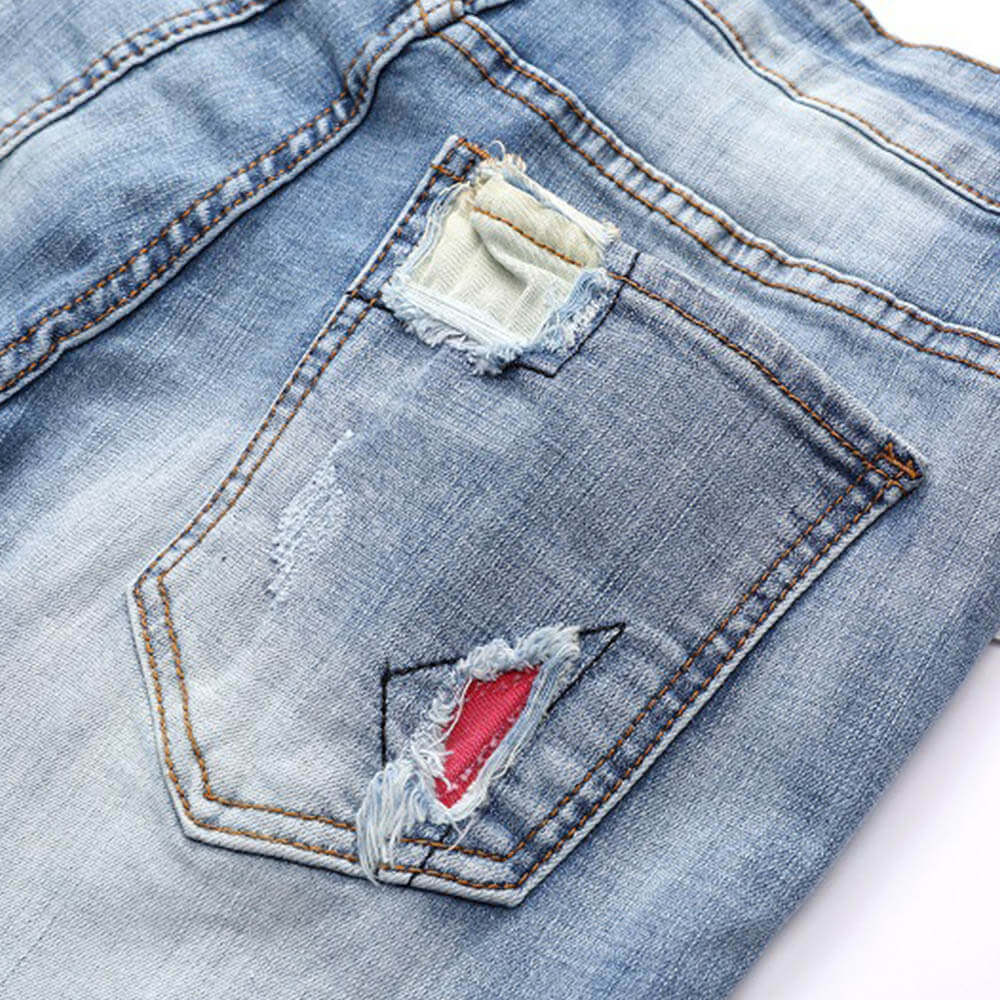 Light Ripped Stretch Motorcycle Straight Jeans | Gthic.com