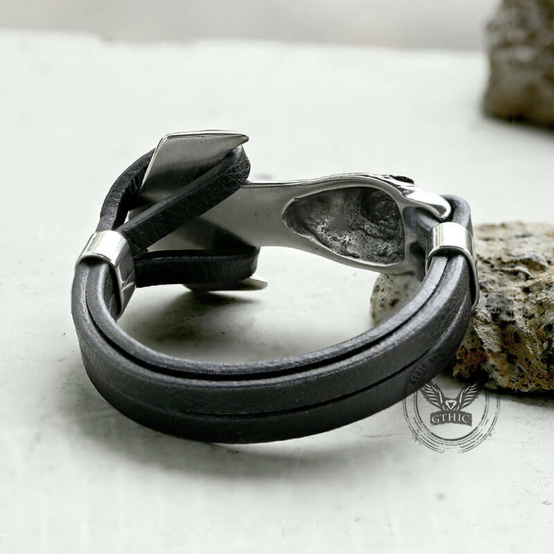 Lion Head Anchor Stainless Steel Leather Bracelet