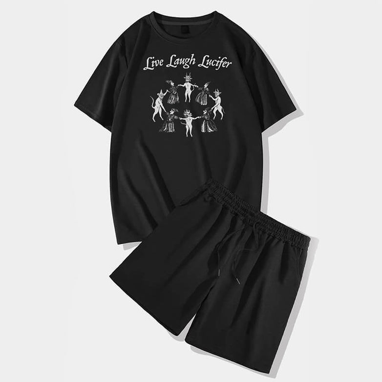 Live Laugh Lucifer Short Sleeve T-shirt and Shorts Set | Gthic.com
