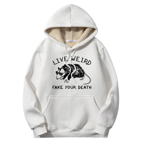 Live Weird Fake Your Death Rat Crew Collar Hoodie 02 | Gthic.com