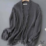 Loose Raw Edges Gray Knitted Sweater Cardigan