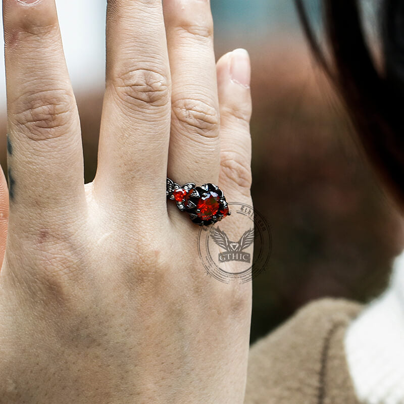 Lotus Zircon Inlaid Brass Gothic Ring