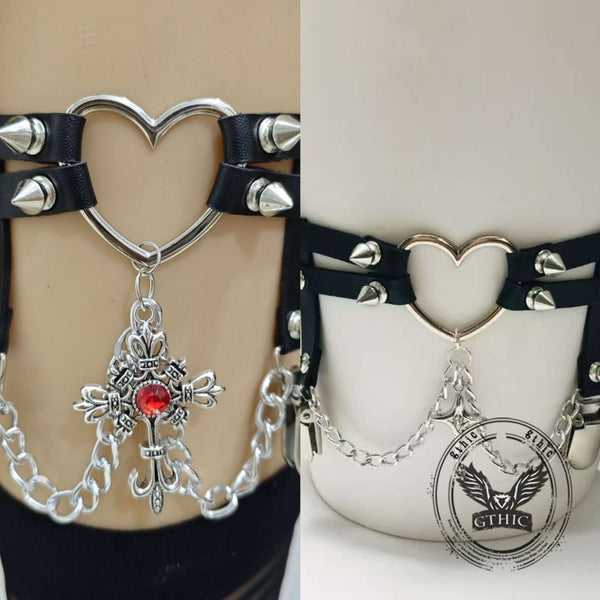 Love Chain Leather Rivet Y2K Adjustable Thigh Ring | Gthic.com