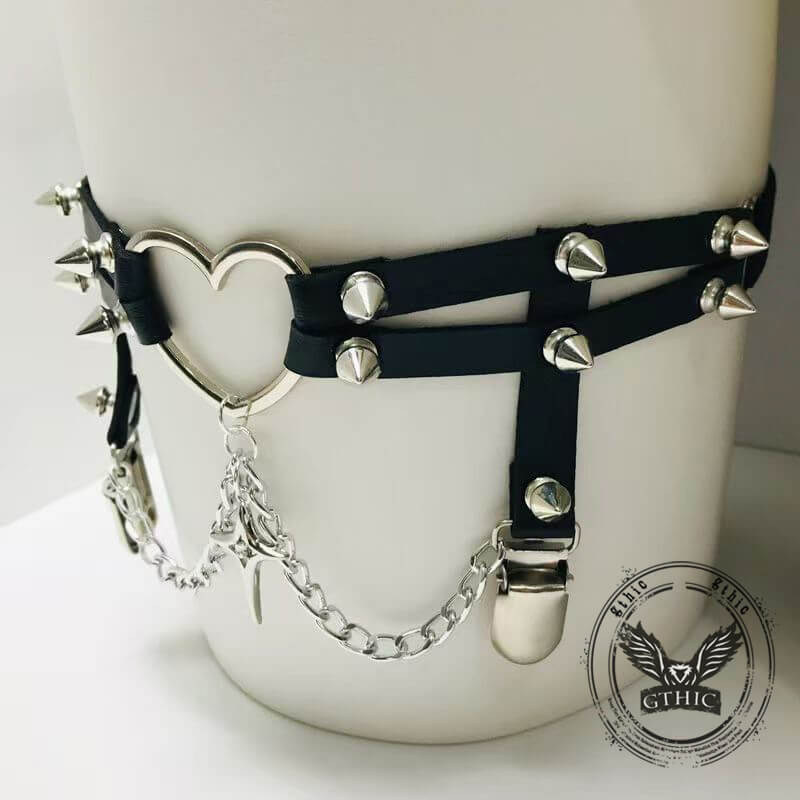 Love Chain Leather Rivet Y2K Adjustable Thigh Ring | Gthic.com