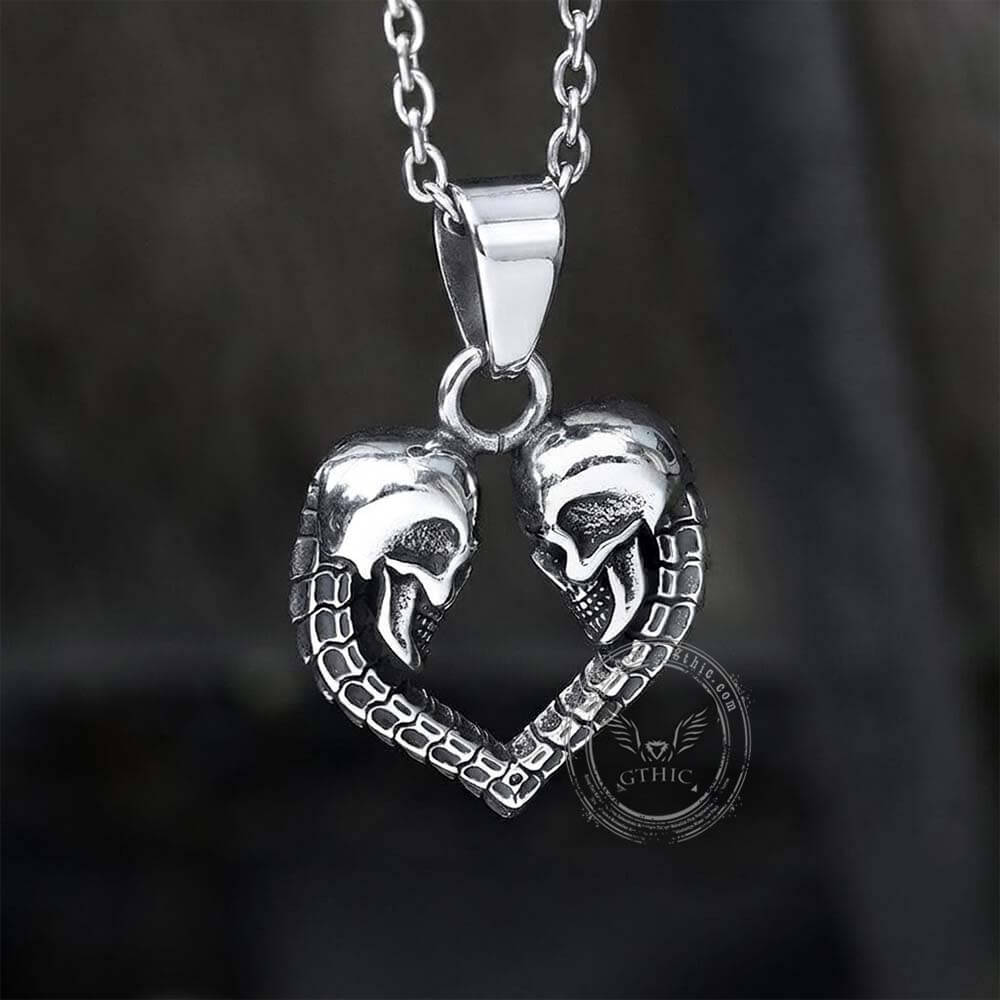 Love You Till Death Stainless Steel Skull Pendant