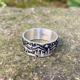 Loyal Wolf Pattern Sterling Silver Embossed Ring 05 | Gthic.com