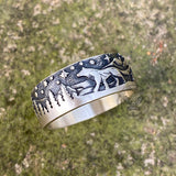Loyal Wolf Pattern Sterling Silver Embossed Ring 04 | Gthic.com