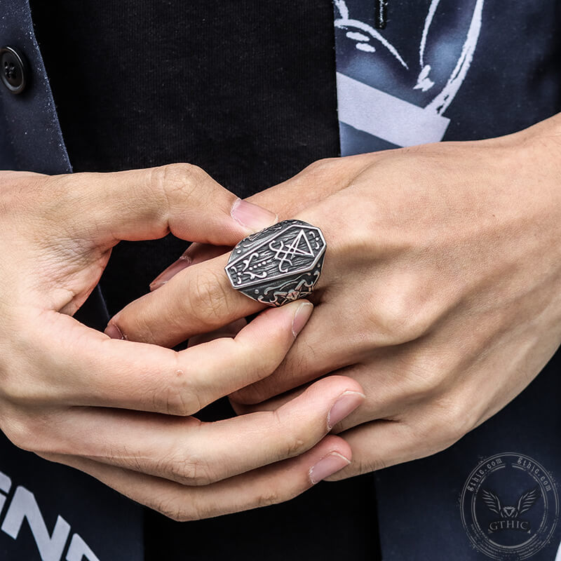 Lucifer Ring Lucifer Symbol Baphomet Stainless Steel Satan Ring – GTHIC