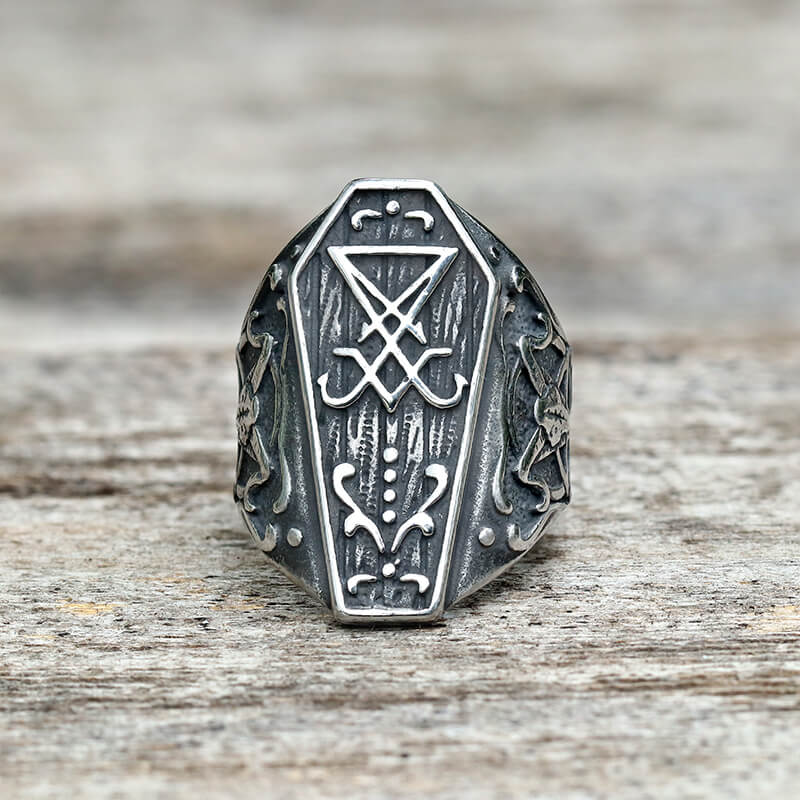 Lucifer Symbol Baphomet Stainless Steel Satan Ring | Gthic.com