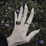 Lucifer Symbol Black Gem Stainless Steel Ring