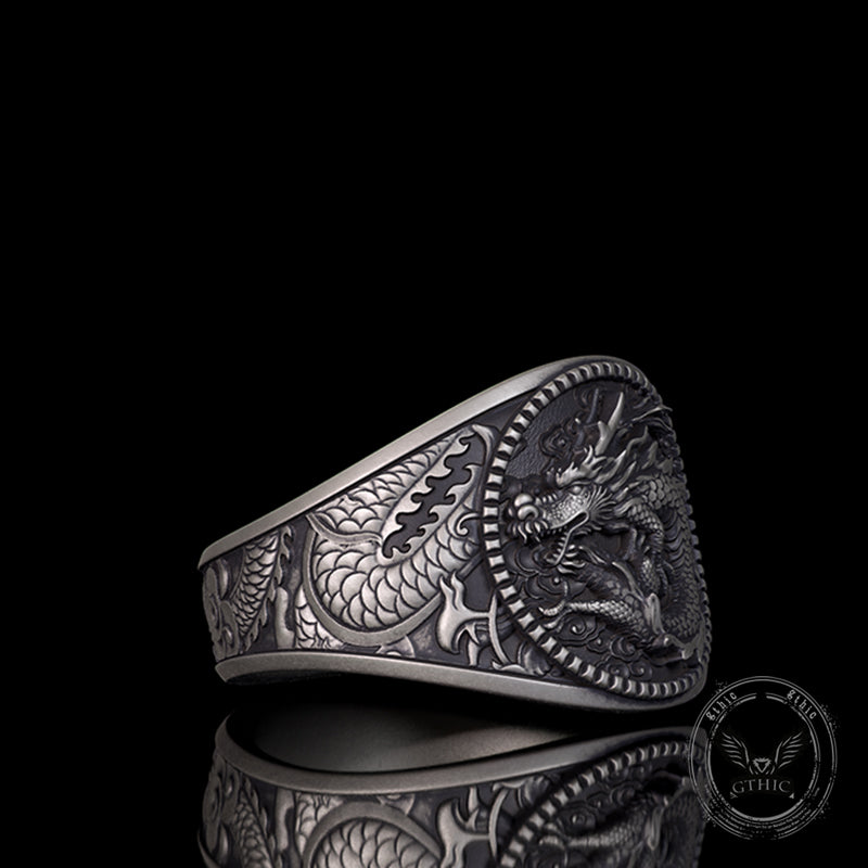 Lucky Cloud Chinese Dragon Sterling Silver Ring | Gthic.com