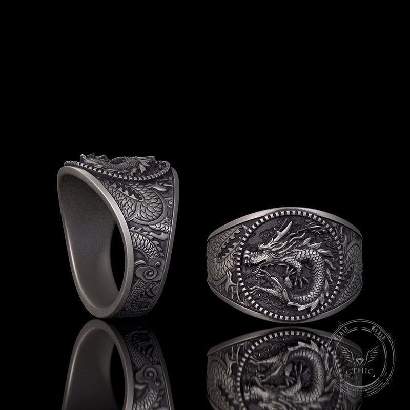 Lucky Cloud Chinese Dragon Sterling Silver Ring | Gthic.com