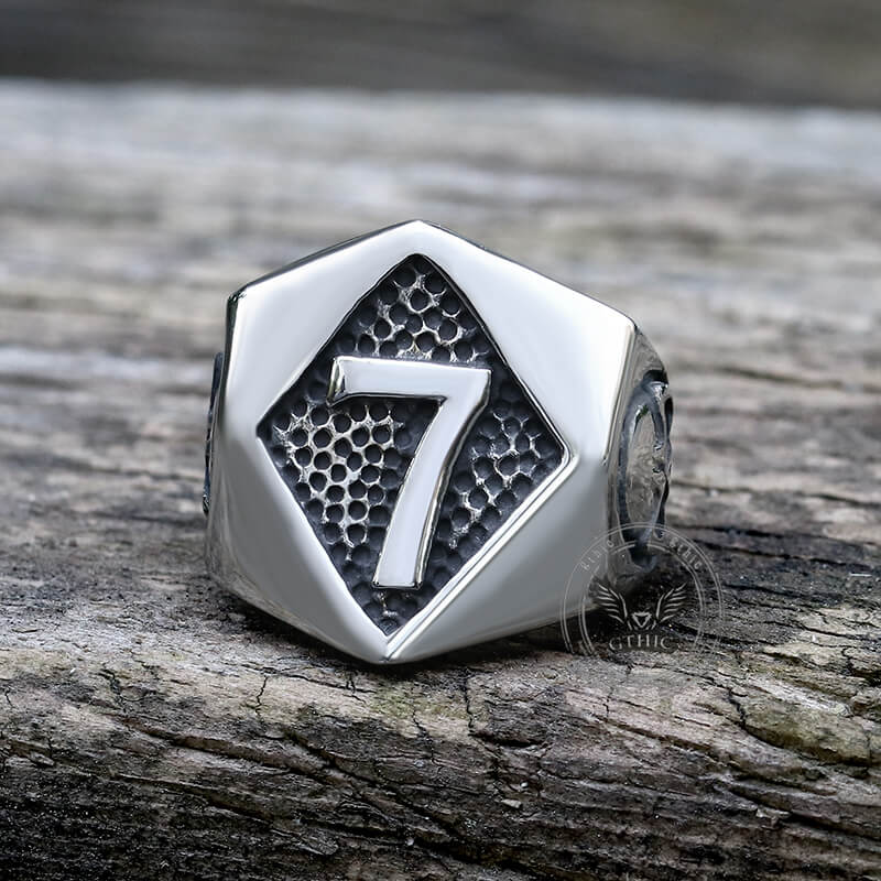 Lucky Number 7 Skull Stainless Steel Ring | Gthic.com