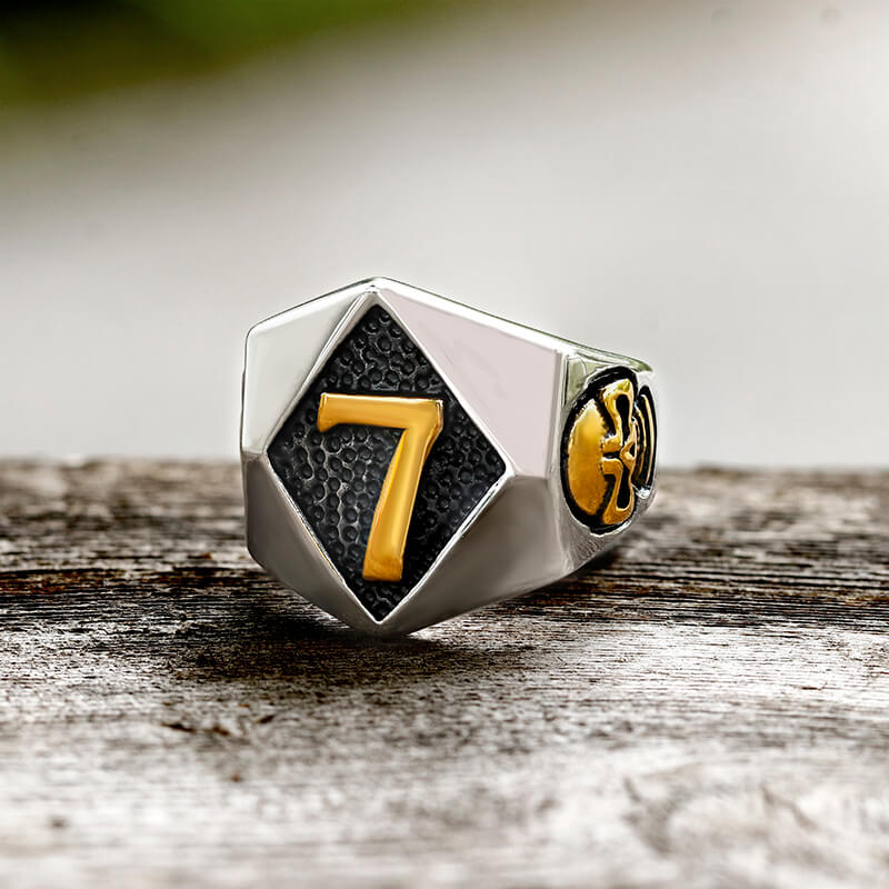 Lucky Number 7 Skull Stainless Steel Ring | Gthic.com