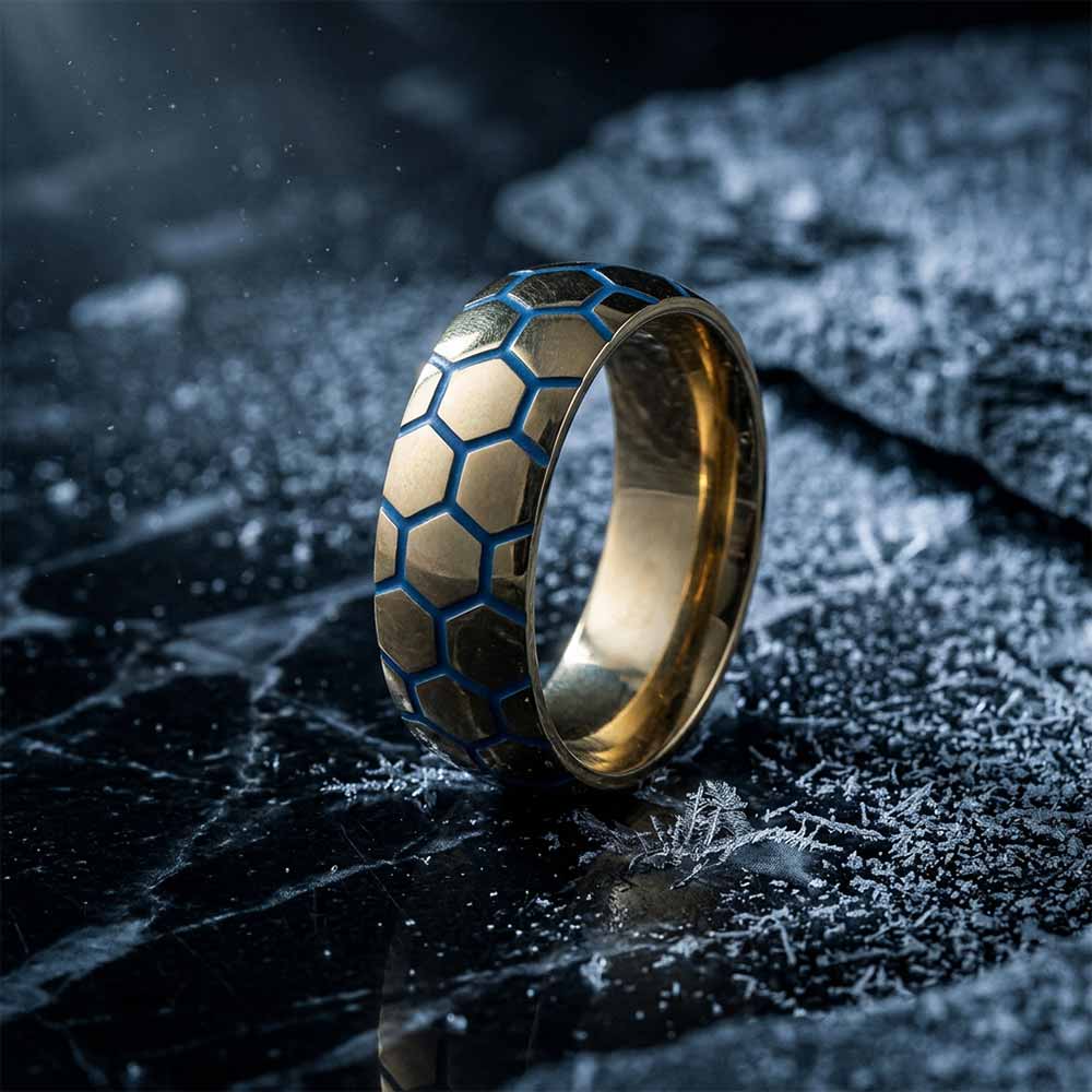 Luminous Hexagon Pattern Soccer Stainless Steel Ring