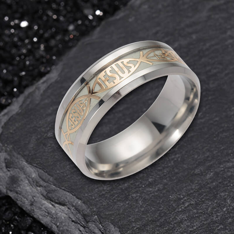 Luminous Jesus Fish Stainless Steel Ring | Gthic.com