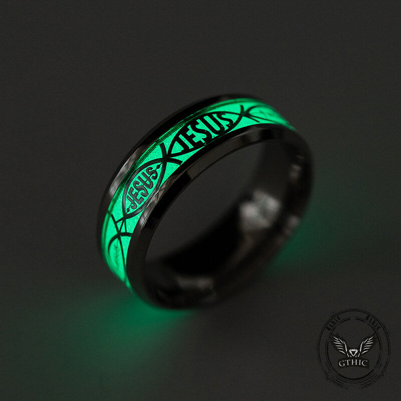 Luminous Jesus Fish Stainless Steel Ring | Gthic.com