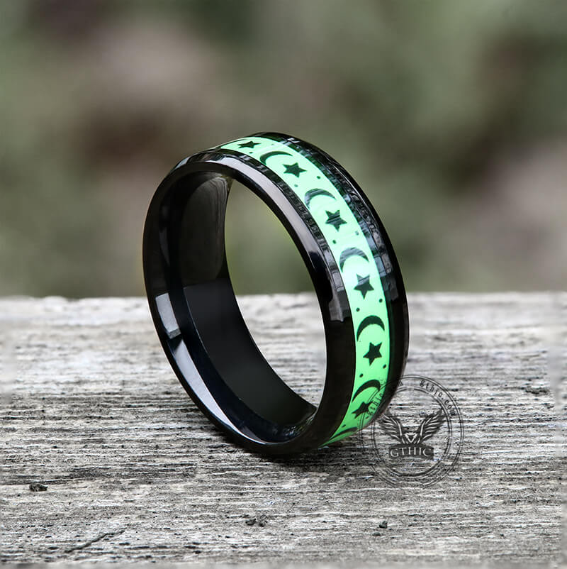 Luminous Star Moon Stainless Steel Epoxy Ring