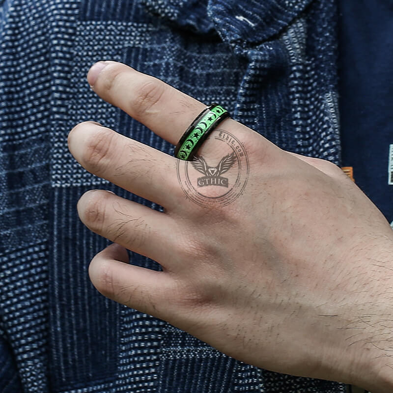 Luminous Star Moon Stainless Steel Epoxy Ring