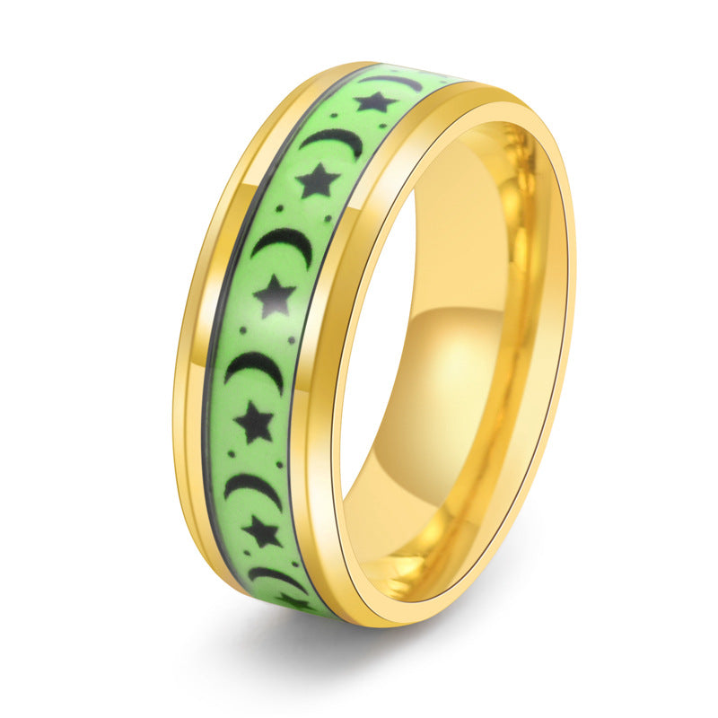 Luminous Star Moon Stainless Steel Epoxy Ring | Gthic.com