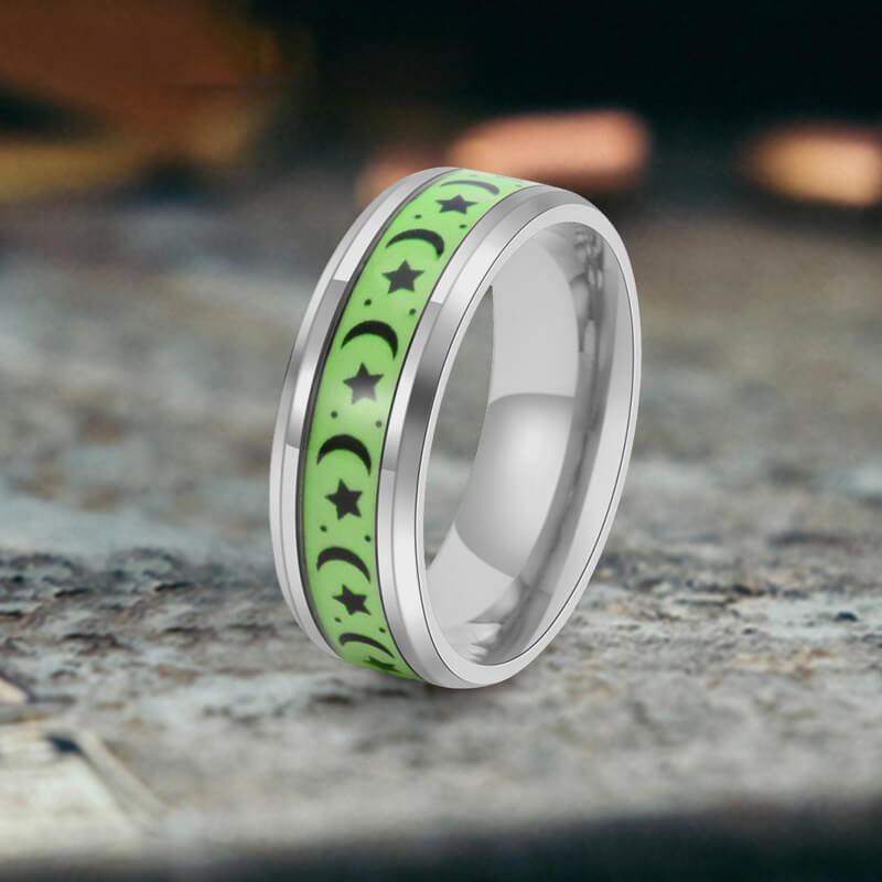 Luminous Star Moon Stainless Steel Epoxy Ring | Gthic.com