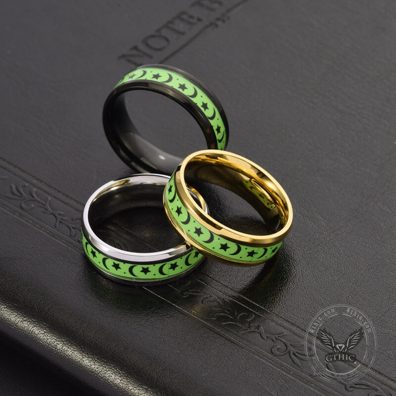 Luminous Star Moon Stainless Steel Epoxy Ring