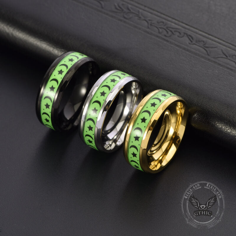 Luminous Star Moon Stainless Steel Epoxy Ring | Gthic.com
