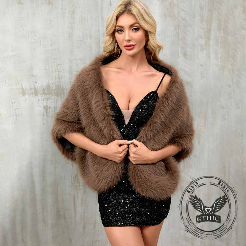 Luxury Faux Fur Party Dress Cape Plush Shawl | Gthic.com