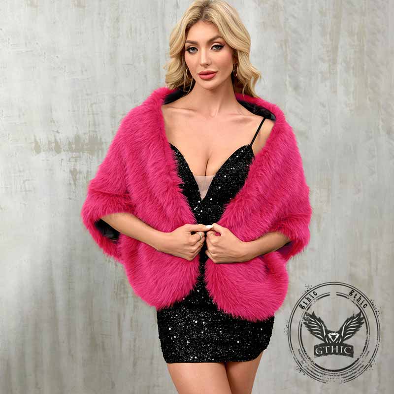 Luxury Faux Fur Party Dress Cape Plush Shawl | Gthic.com