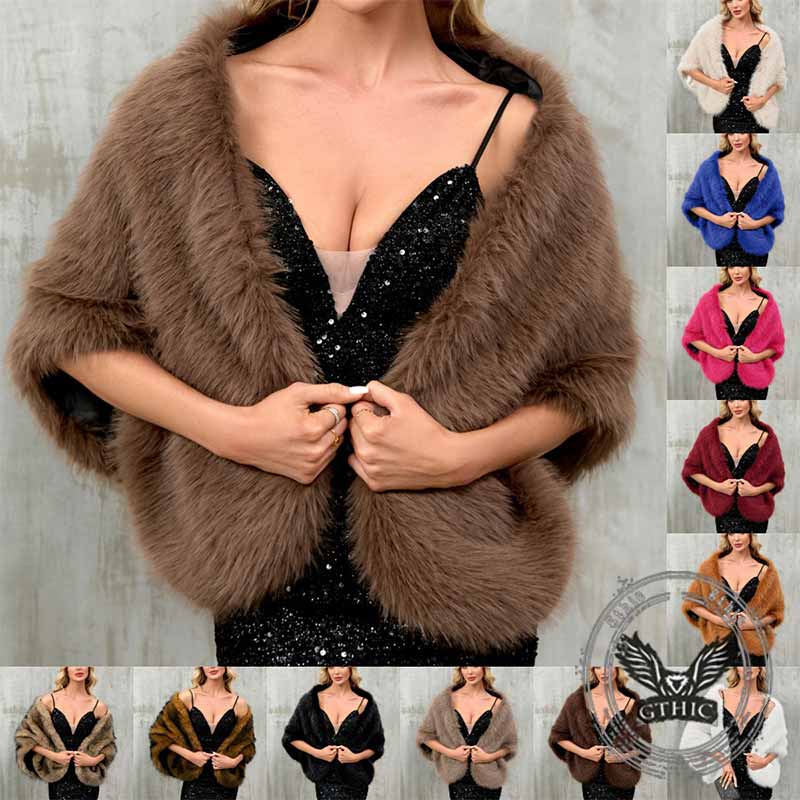 Luxury Faux Fur Party Dress Cape Plush Shawl
