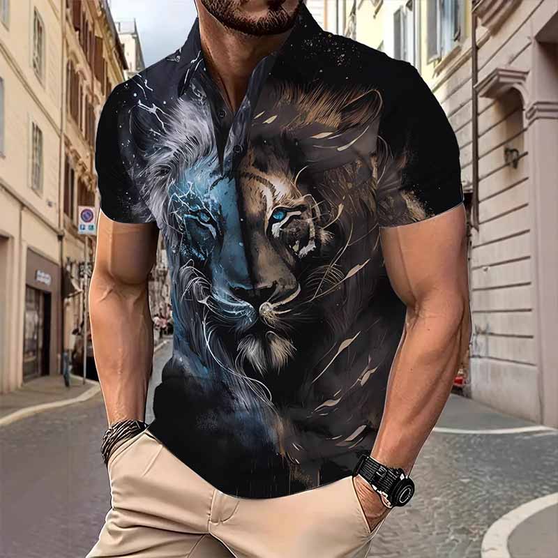 Majestic Lion Head Print Short Sleeve Polo Shirt 01 | Gthic.com