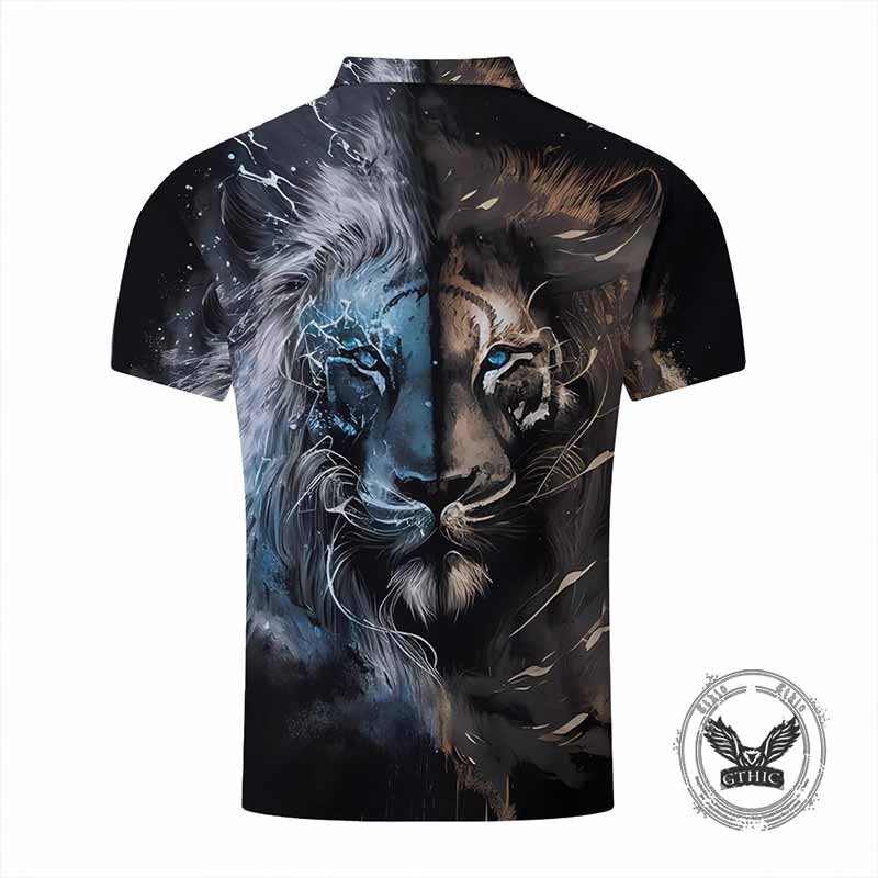 Majestic Lion Head Print Short Sleeve Polo Shirt 02 | Gthic.com