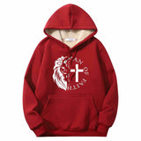 Man Of Faith Lion Cross Crew Collar Hoodie 02 | Gthic.com