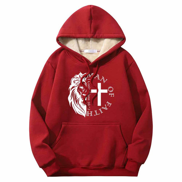 Man Of Faith Lion Cross Crew Collar Hoodie 02 | Gthic.com