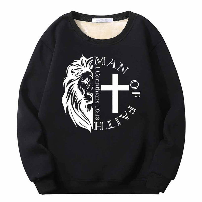 Man Of Faith Lion Cross Crew Collar Sweatshirt 01 | Gthic.com