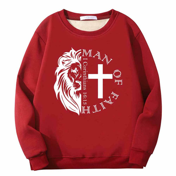 Man Of Faith Lion Cross Crew Collar Sweatshirt 02 | Gthic.com