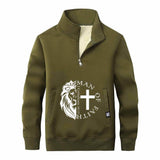 Man Of Faith Lion Cross Stand Collar Zip Sweatshirt