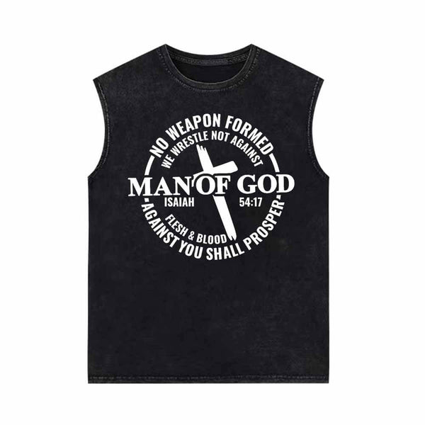 Man Of God Cross Vintage Washed Vest Top 01 | Gthic.com