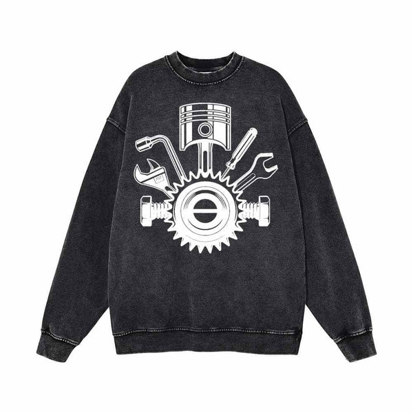 Mechanic Gear Wrenches Pattern Washed Sweatshirt | Gthic.com