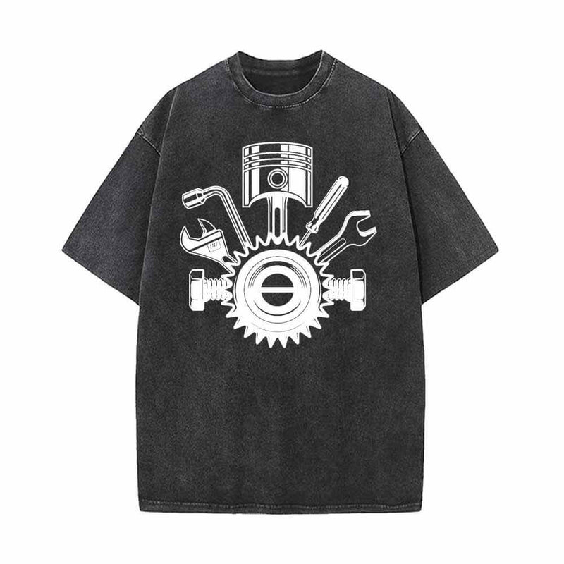 Mechanic Gear Wrenches Pattern Washed T-shirt | Gthic.com