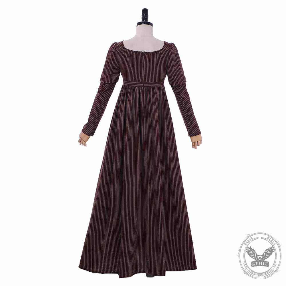 Medieval Brown Striped High Waist Dress | Gthic.com